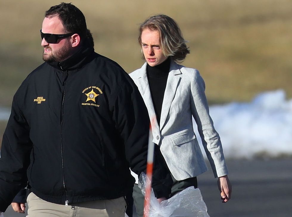 north dartmouth, ma january 23 michelle carter walks out of bristol county house of correction in north dartmouth, ma on jan 23, 2020 as correction officers carry her belongings carter was 17 when she urged 18 year old conrad roy iii, a mattapoisett resident, to kill himself in july 2014 even after he told her he was too scared to go through with it after a bench trial that drew national headlines, judge lawrence moniz in june 2017 found carter, of plainville, guilty of involuntary manslaughter she started her sentence in feb 2019 photo by john tlumackithe boston globe via getty images