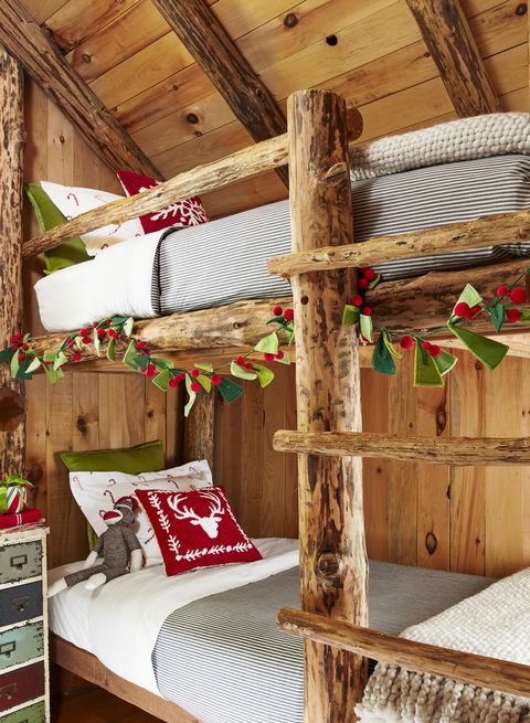 bed, room, furniture, bunk bed, bedroom, log cabin, interior design, wood, house, canopy bed,