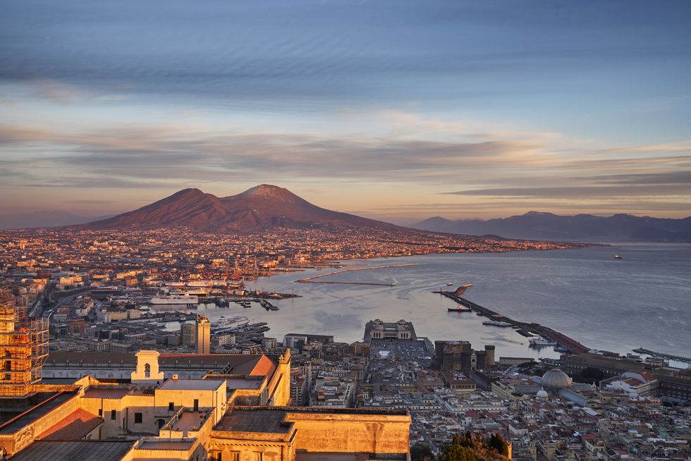 sunset over naples, campania, italy