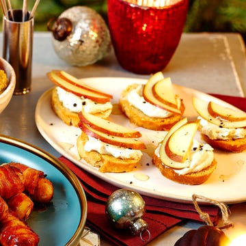 best canape recipes whipped blue cheese and pear crostini