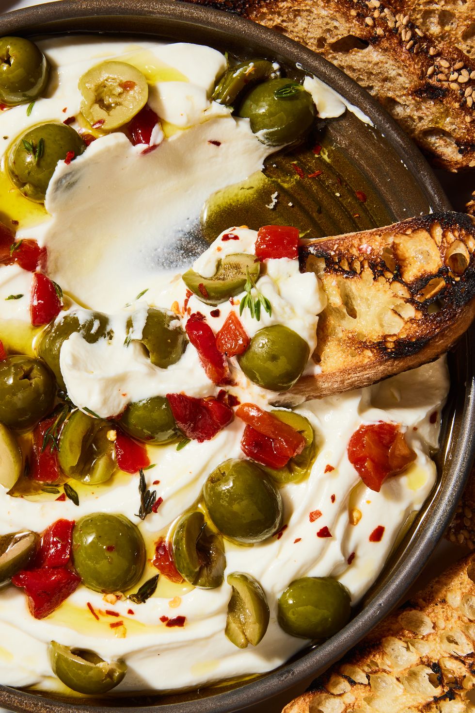whipped ricotta with olives and roasted red peppers