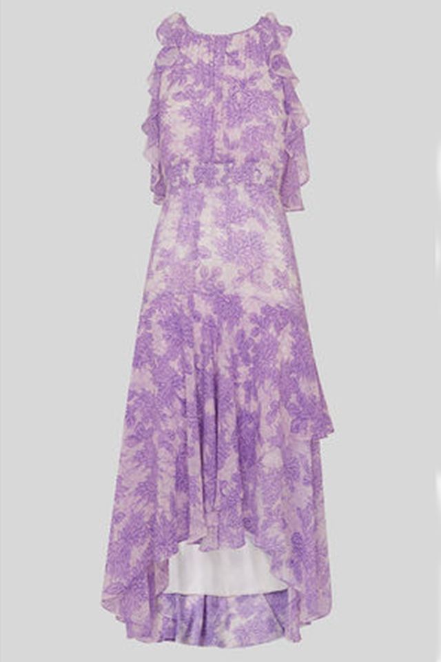 Clothing, Dress, Purple, Day dress, Lilac, Violet, Lavender, Pink, Ruffle, Textile, 