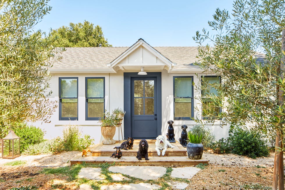 modern blue and white cottage