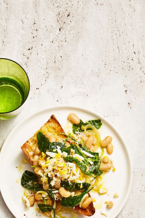 low calorie white bean and kale toasts meal