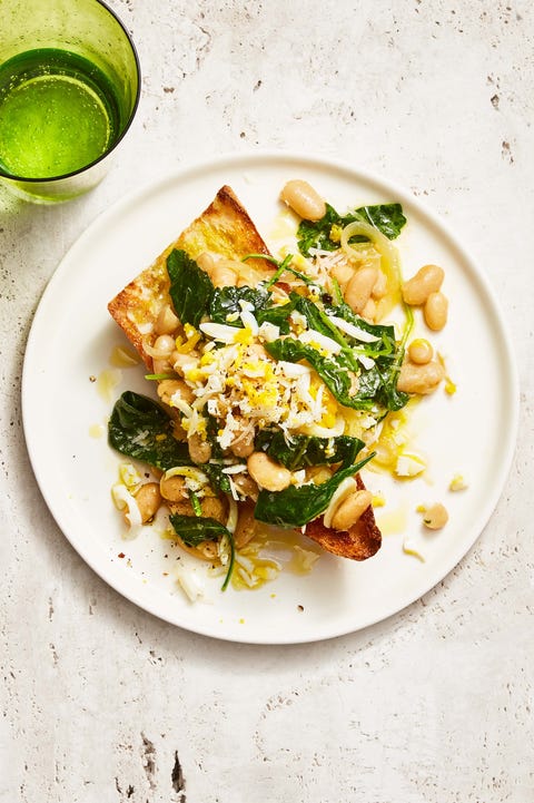 low calorie white bean and kale toasts meal