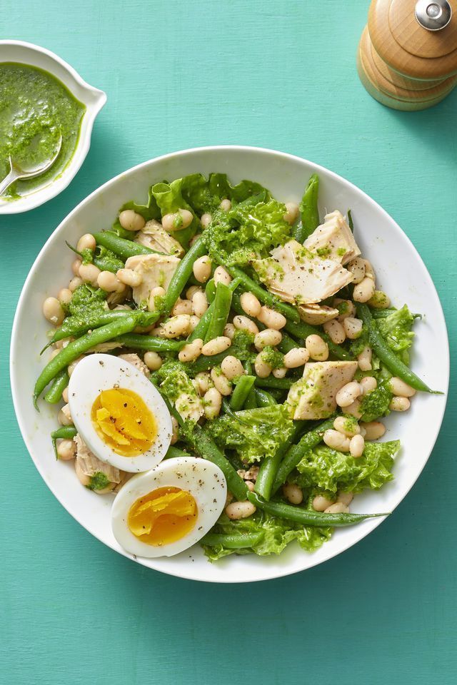 hearty salad recipes   white bean and tuna salad with basil vinaigrette
