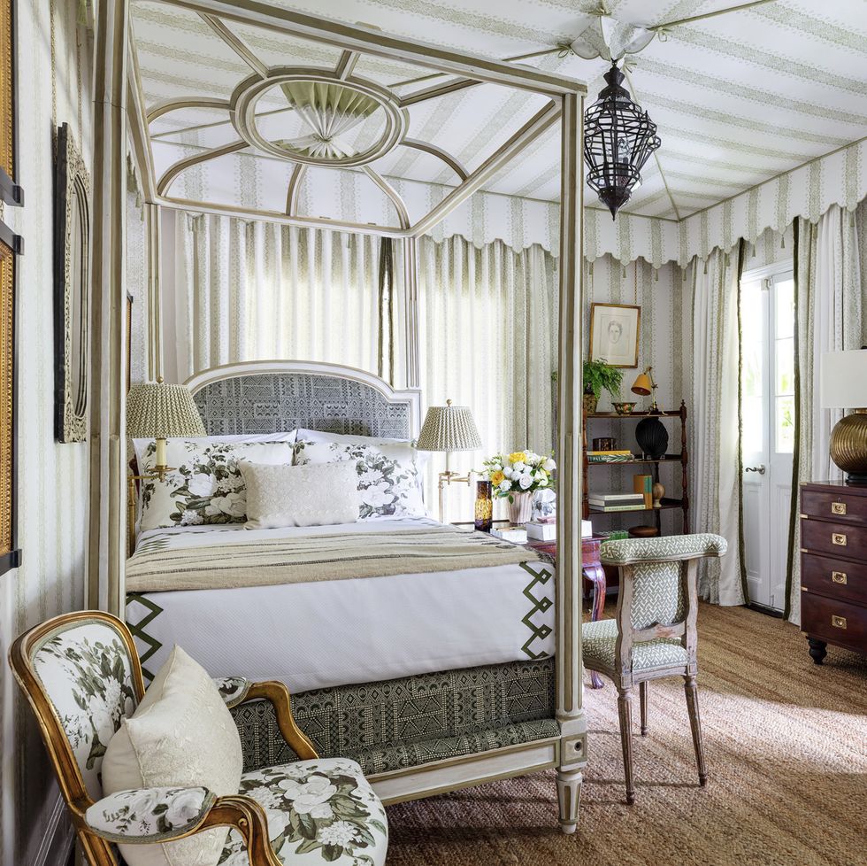 the kips bay decorator show house palm beach guest bedroom tailored pleat draperies the shade store extend the romantic tenting fabric, guy goodfellow collection trim on tenting and draperies, samuel sons