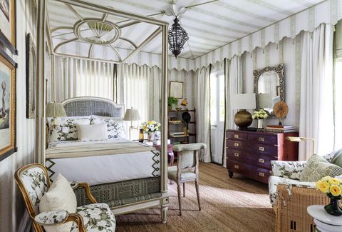 the kips bay decorator show house palm beach guest bedroom tailored pleat draperies the shade store extend the romantic tenting fabric, guy goodfellow collection trim on tenting and draperies, samuel sons