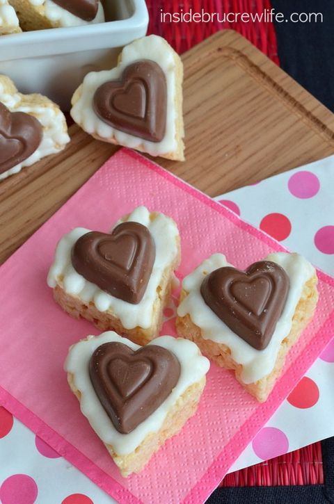 white chocolate reeses rice krispies - heart shaped foods