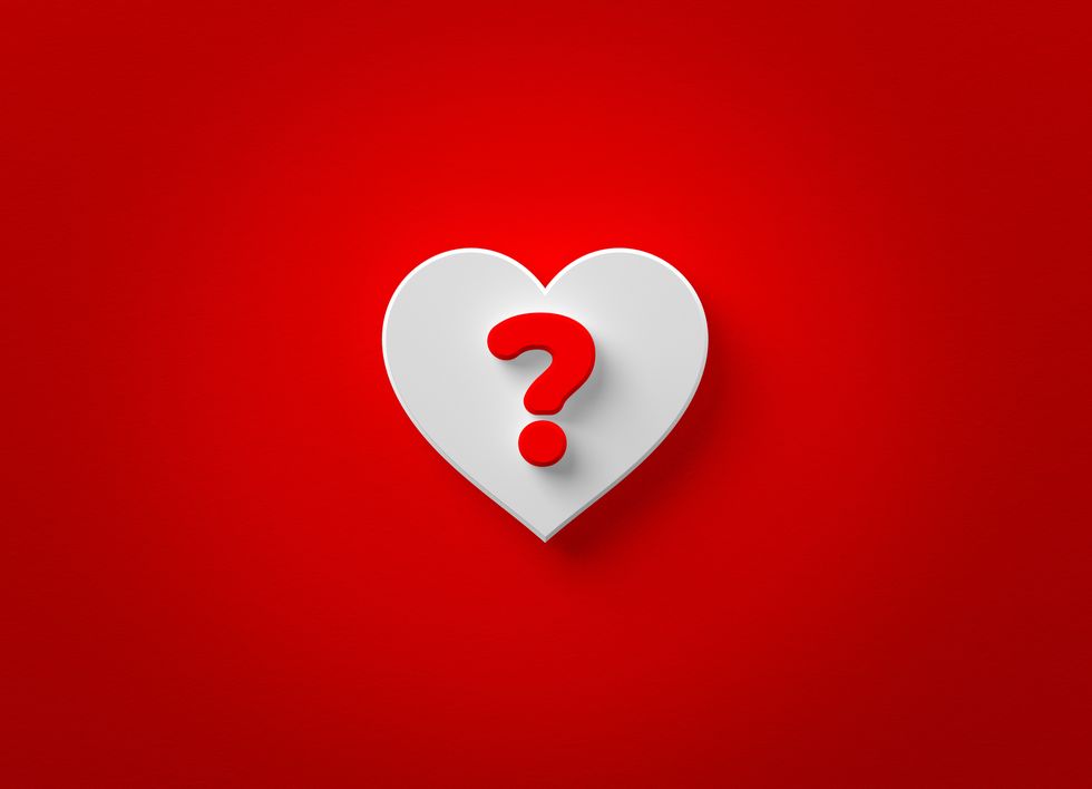 white color heart shape and red color question mark