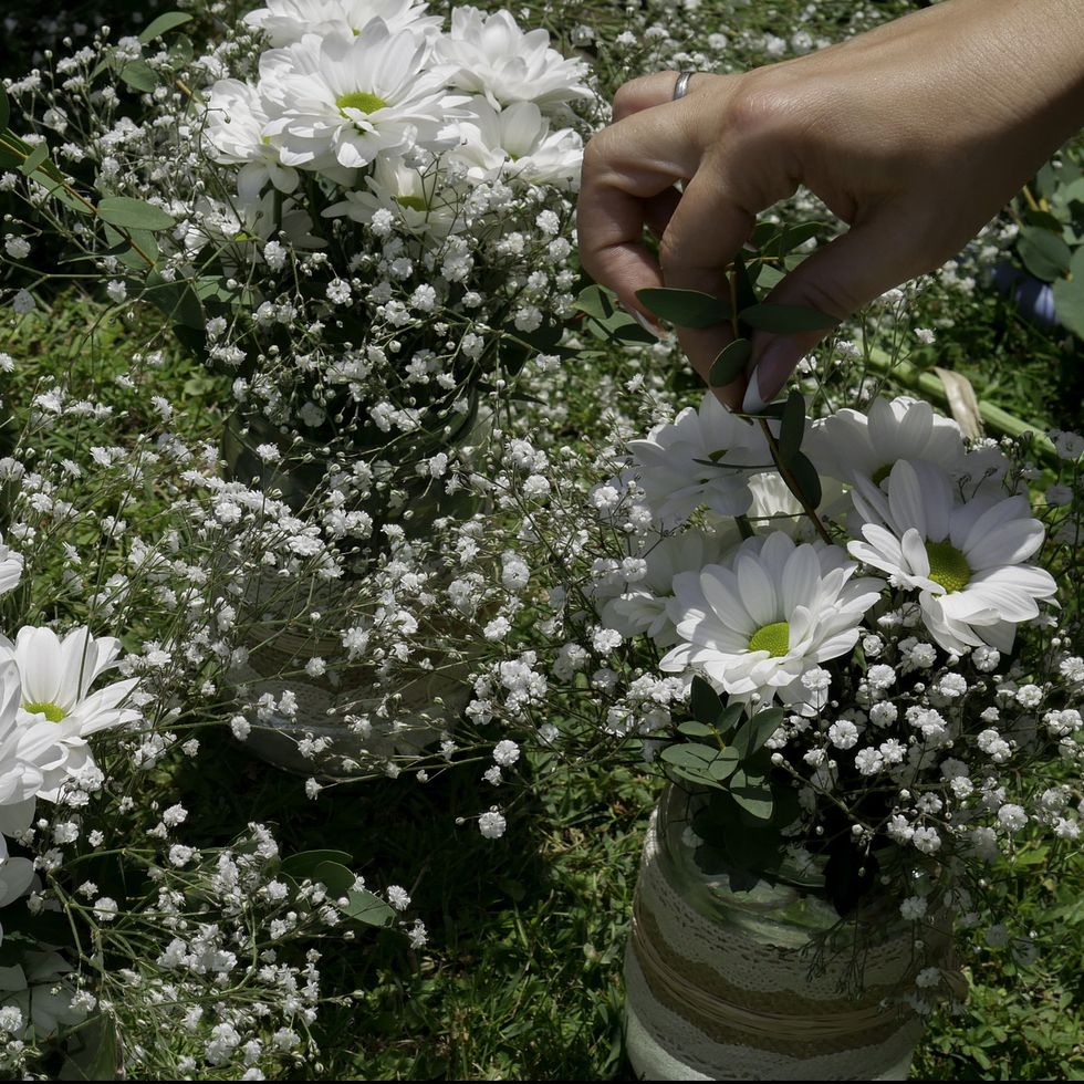 white daisy bouquets in jars