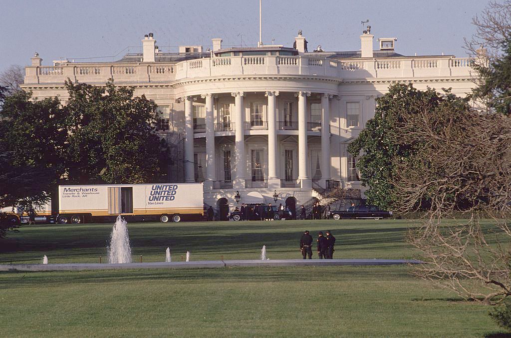 20th january 1993  removal vans at the white house after president clinton's possessions were moved from little rock, arkansas  photo by ron sachsconsolidated news picturesgetty images