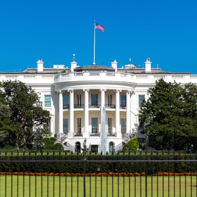 White House on deep blue sky background in Washington DC, USA.