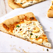 white pizza with garlic chips and ricotta