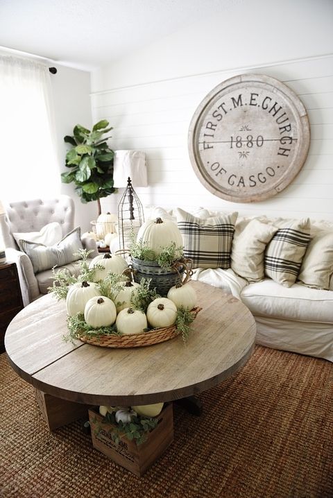 white pumpkin coffee table decor ideas