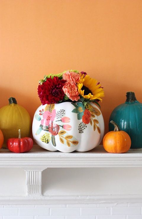 floral white pumpkin decor ideas