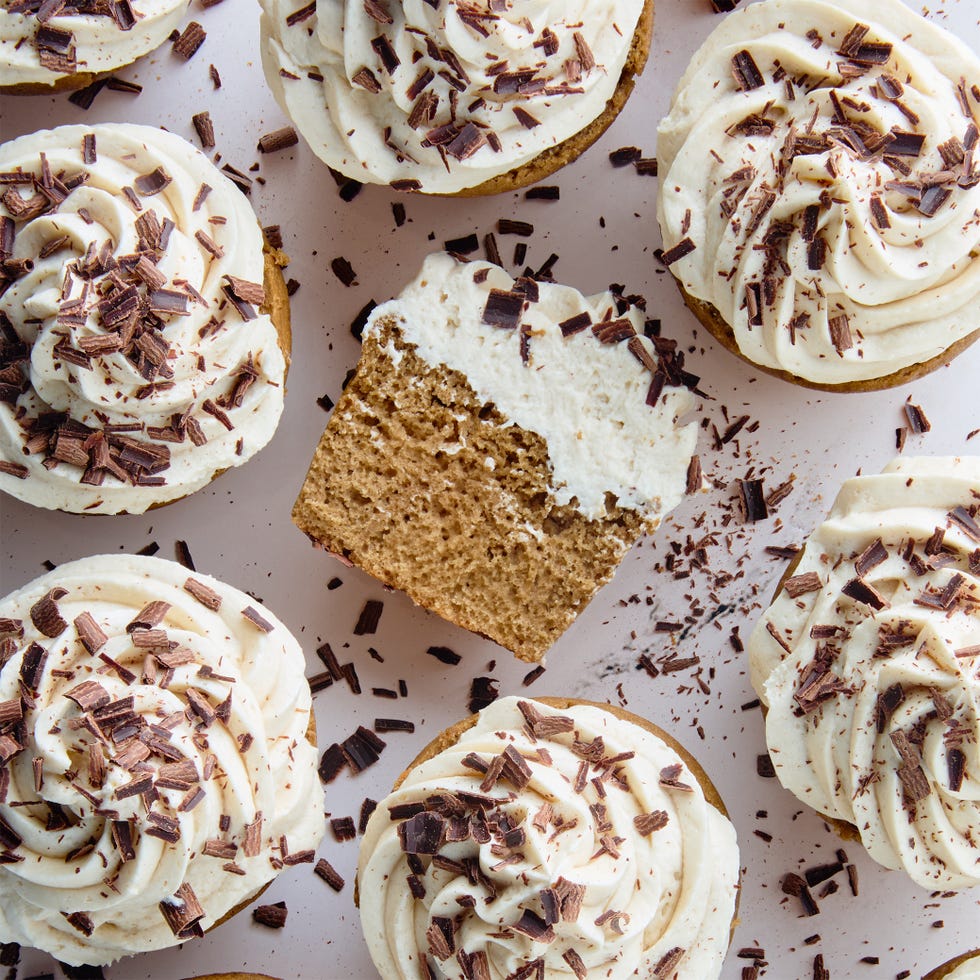 white russian cupcakes topped with chocolate shavings