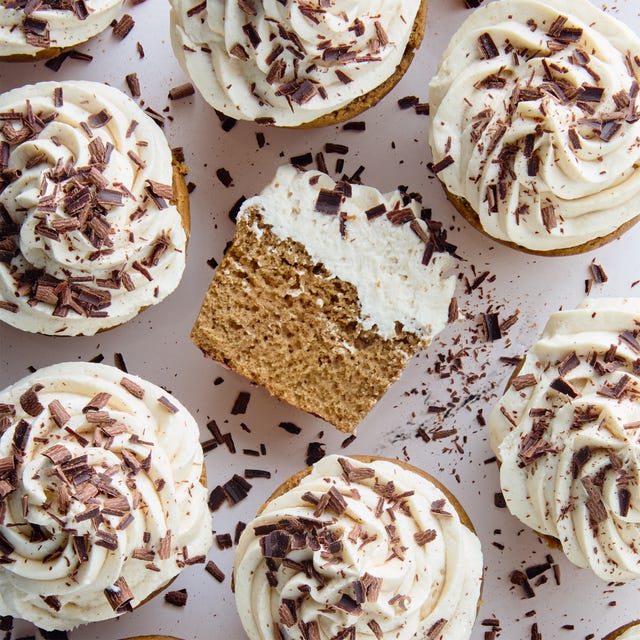 white russian cupcakes topped with chocolate shavings