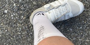 swiftwick white socks with a sweet chain ring stain