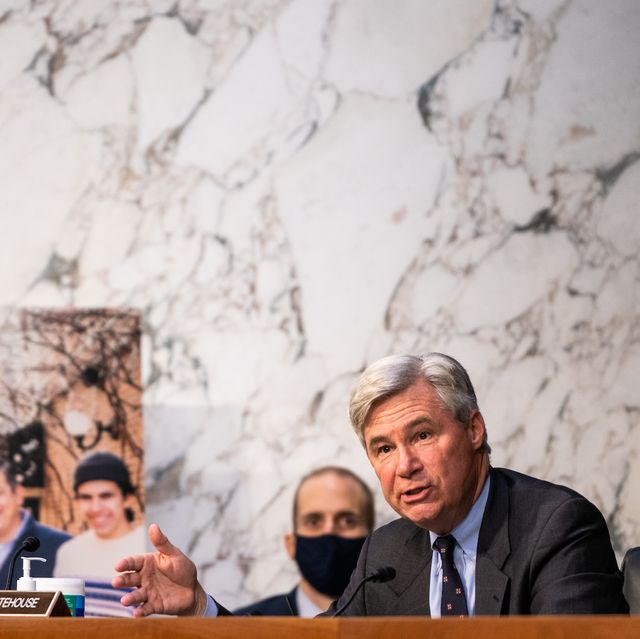 washington, dc   october 14 senator sheldon whitehouse d ri during the senate judiciary committee hearing of supreme court nominee amy coney barrett on october 14, 2020 in washington, dc with less than a month until the presidential election, president donald trump tapped amy coney barrett to be his third supreme court nominee in just four years if confirmed, barrett would replace the late associate justice ruth bader ginsburg photo by demetrius freeman   poolgetty images