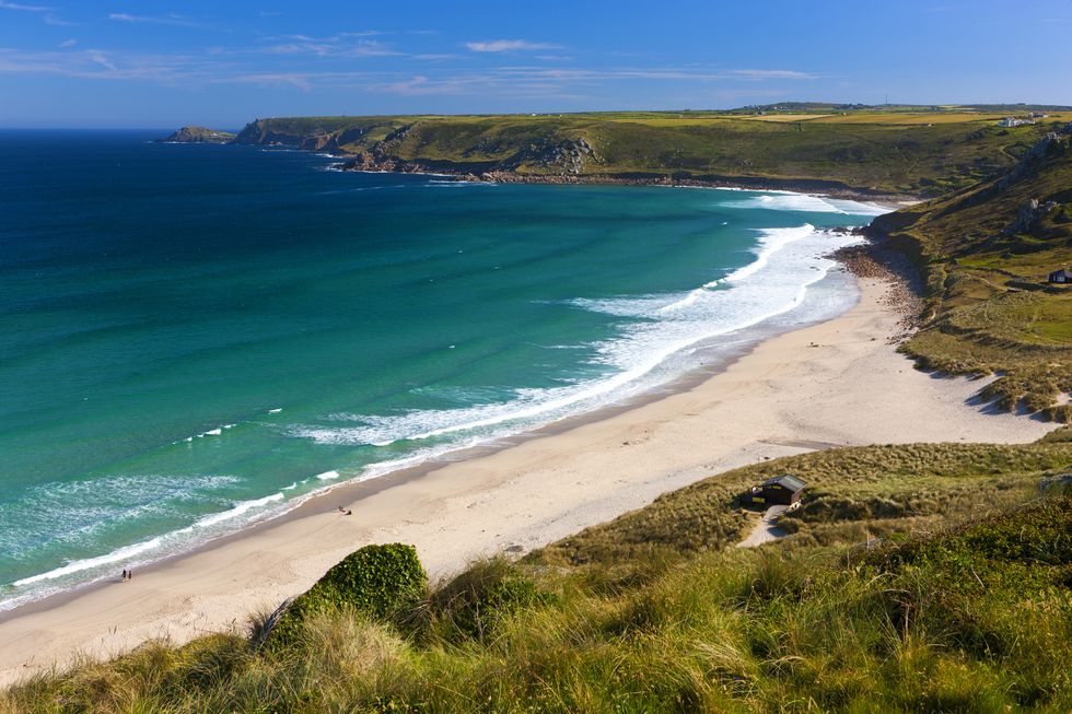 Sandy beach at Sennen on the Penwith peninsula by Whitesands Bay.