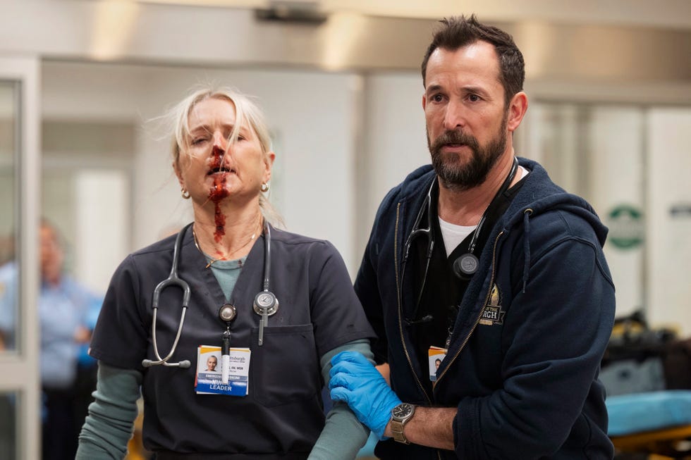 a bloody dana walks in. robby is shocked. (warrick page/max)
