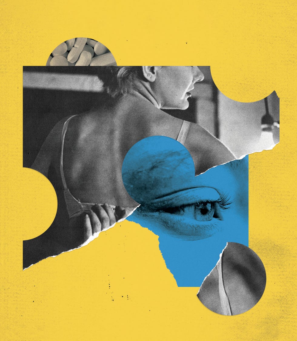 collage combining human features and elements representing health