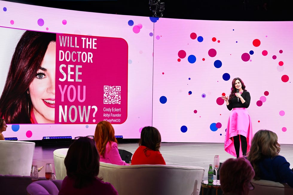 las vegas, nevada march 01: cindy eckert speaks at world's hottest menopause party at worre studios on march 01, 2025 in las vegas, nevada. (photo by denise truscello/getty images)