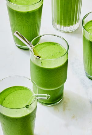 green smoothies in glass cups