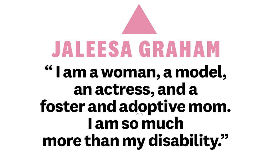 jaleesa graham with the quote i am a woman a model an actress and a foster and adoptive mom i am so much more than my disability