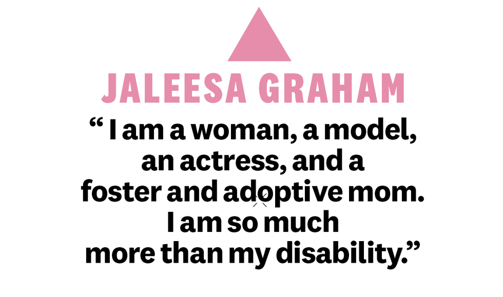jaleesa graham with the quote i am a woman a model an actress and a foster and adoptive mom i am so much more than my disability