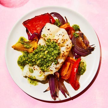 roasted fish and pepperes with chickpea pesto roasted fish and pepperes with chickpea pesto