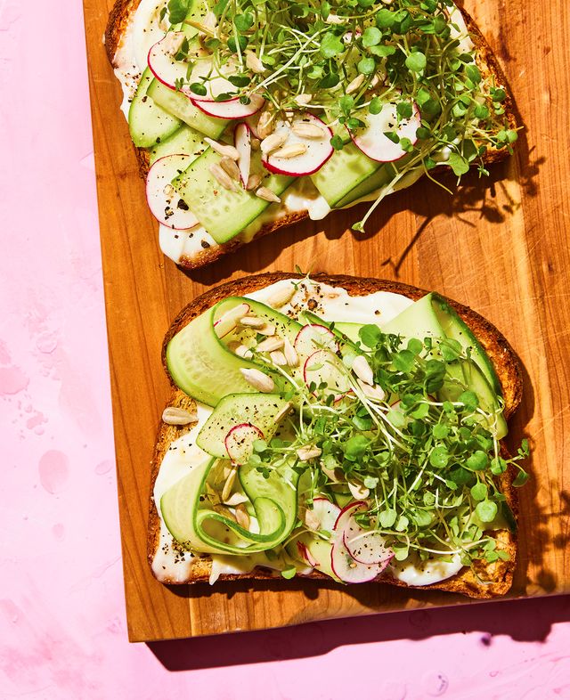 cucumber and cress toasts with horseradish