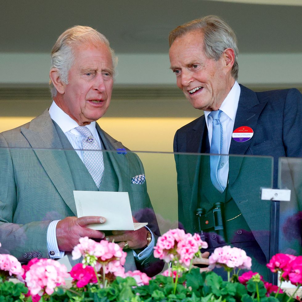king charles iii and charles wellesley, 9th duke of wellington watch the racing from the royal box