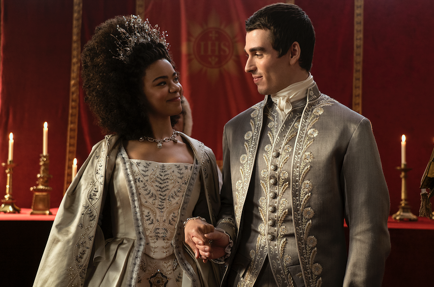 queen charlotte a bridgerton story l to r india amarteifio as young queen charlotte, corey mylchreest as young king george in episode 101 of queen charlotte a bridgerton story
