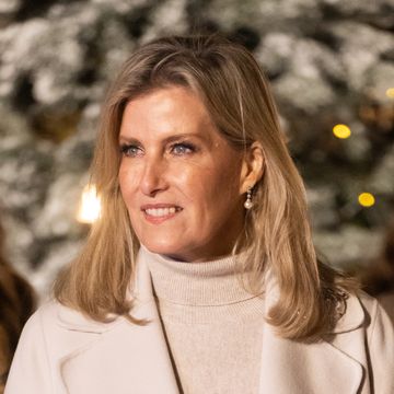 sophie the duchess of edinburgh pictured in a cream coat and jumper looking very chic at christmas time
