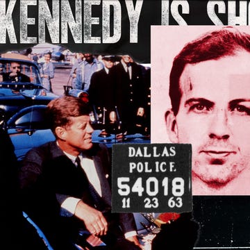 walter cronkite on news, kennedy is shot newspaper clipping, president john f kennedy in motorcade into city from airport, lee harvey oswald mugshot