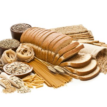 Wholegrain and dietary fiber food on white background