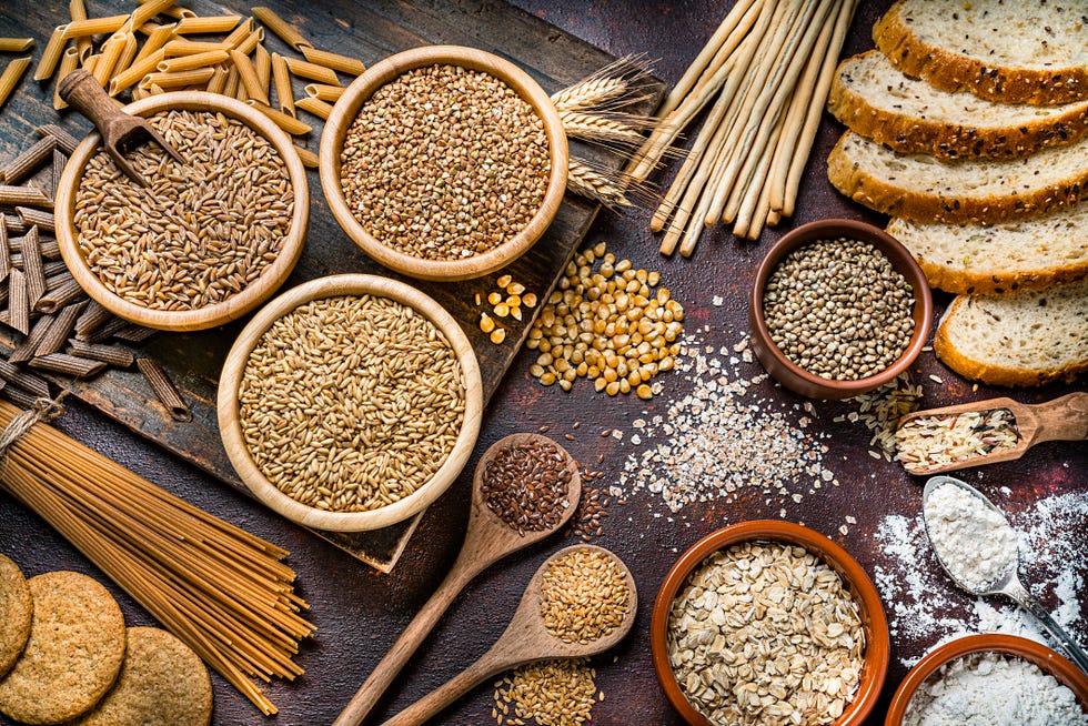 healthy eating wholegrain food still life shot on rustic wooden table