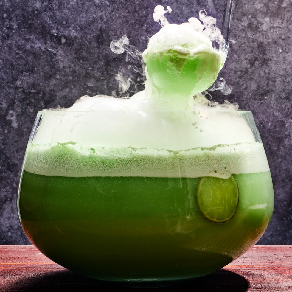 green and pink punch in punch bowls