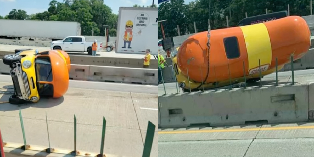 Mini Wienermobile Flips Over After Crash