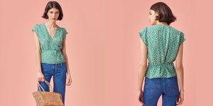 Clothing, Green, Turquoise, Sleeve, Neck, Aqua, Jeans, Outerwear, Blouse, Fashion, 
