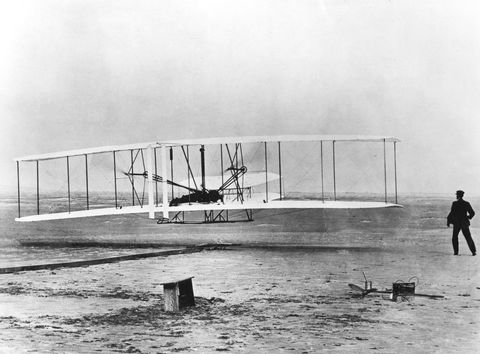 Wilbur and Orville Wright and the first powered flight, North Carolina, December 17 1903.