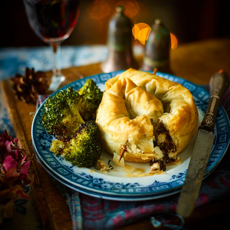 wild mushroom and lentil filo pie