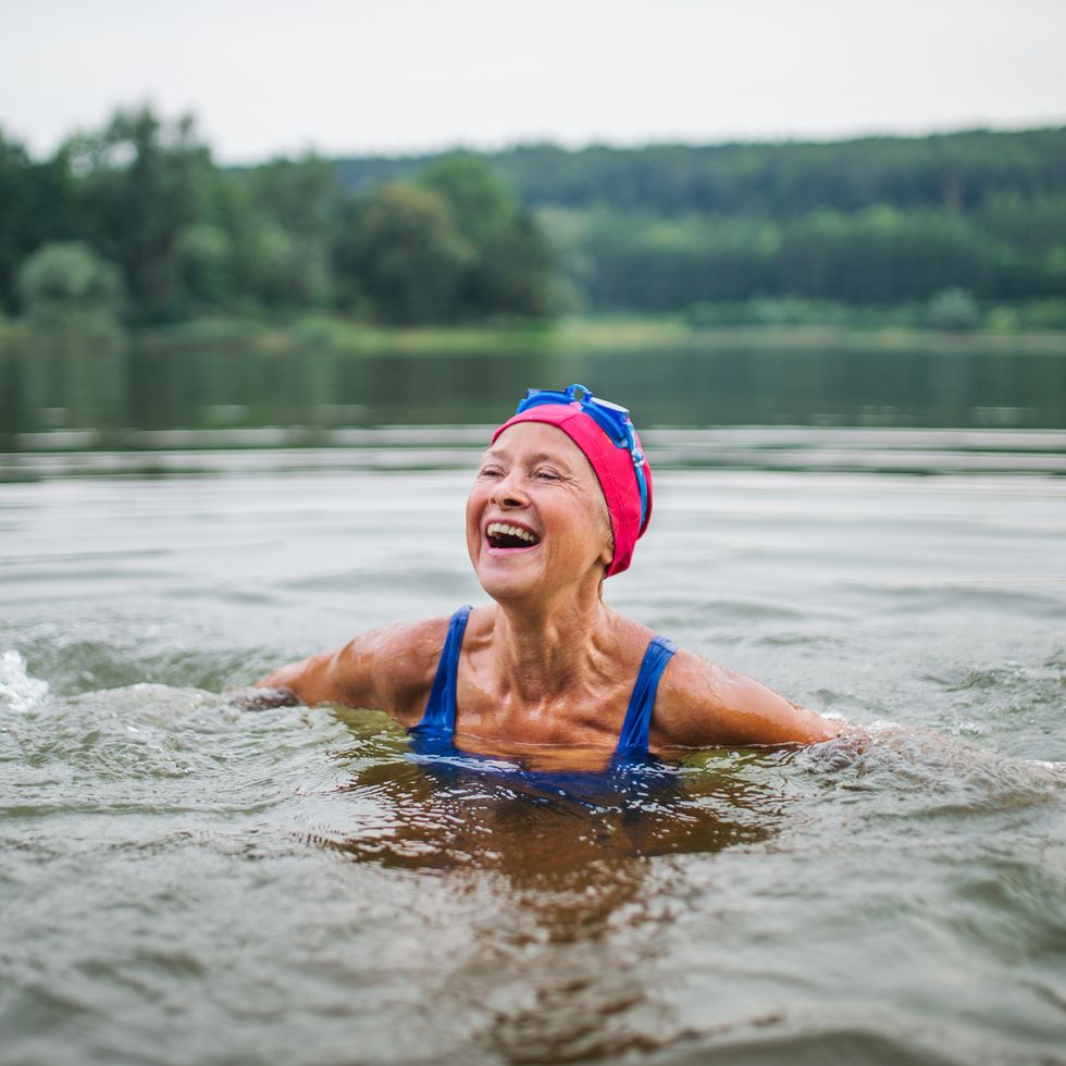 woman swimming in lake