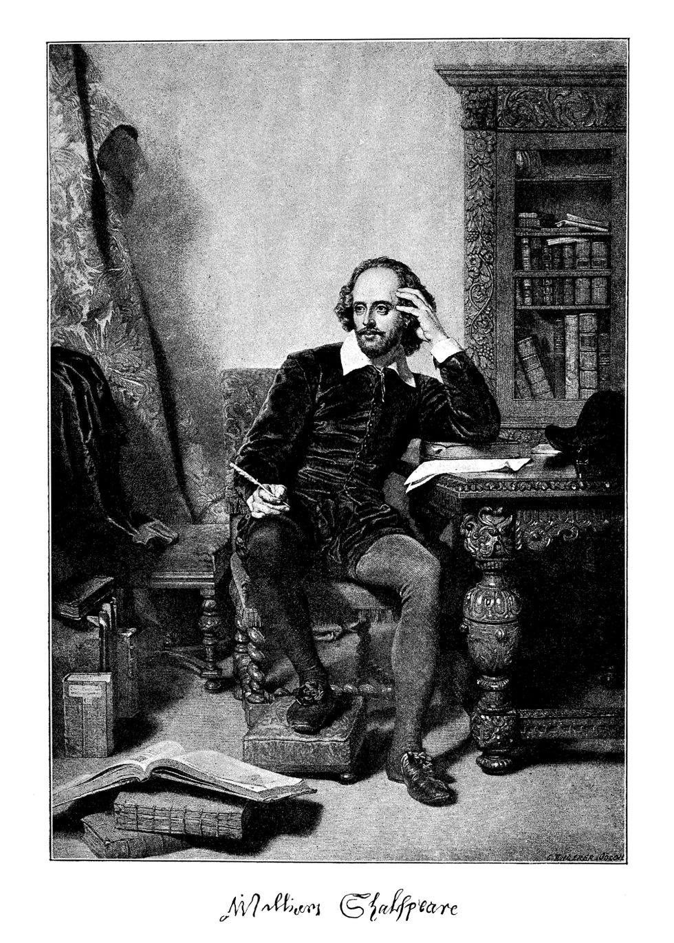 illustration of william shakespeare at desk