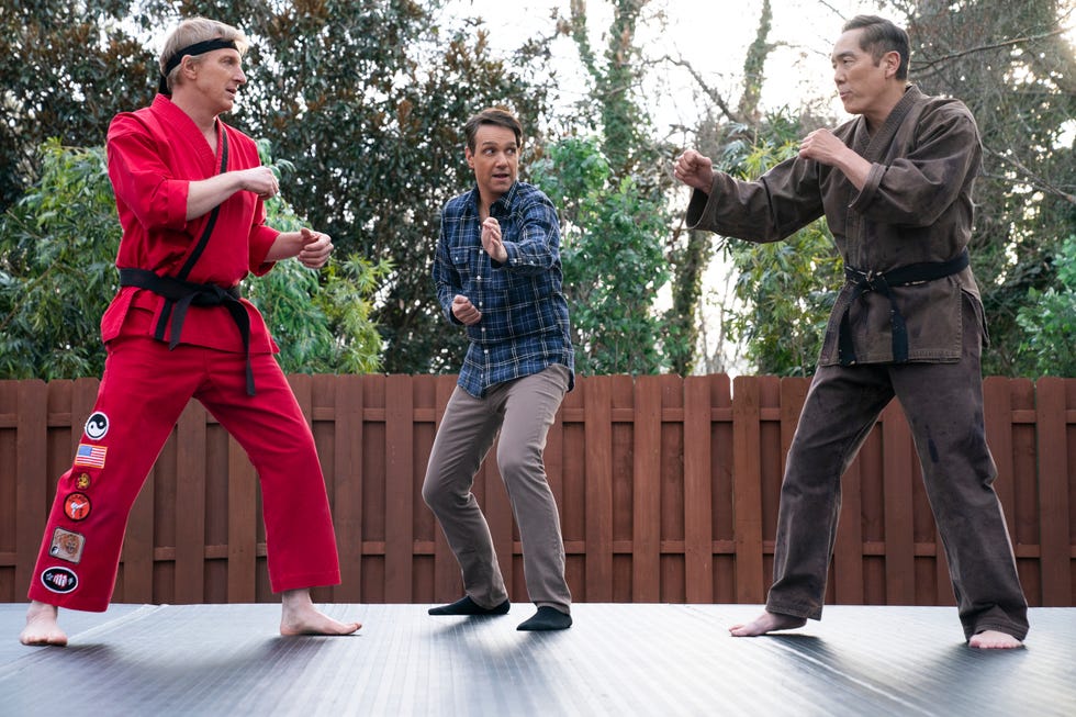 William Zabka as Johnny Lawrence, Ralph Macchio as Daniel Larusso, Yuji Okumoto as Chozen in Cobra Kai