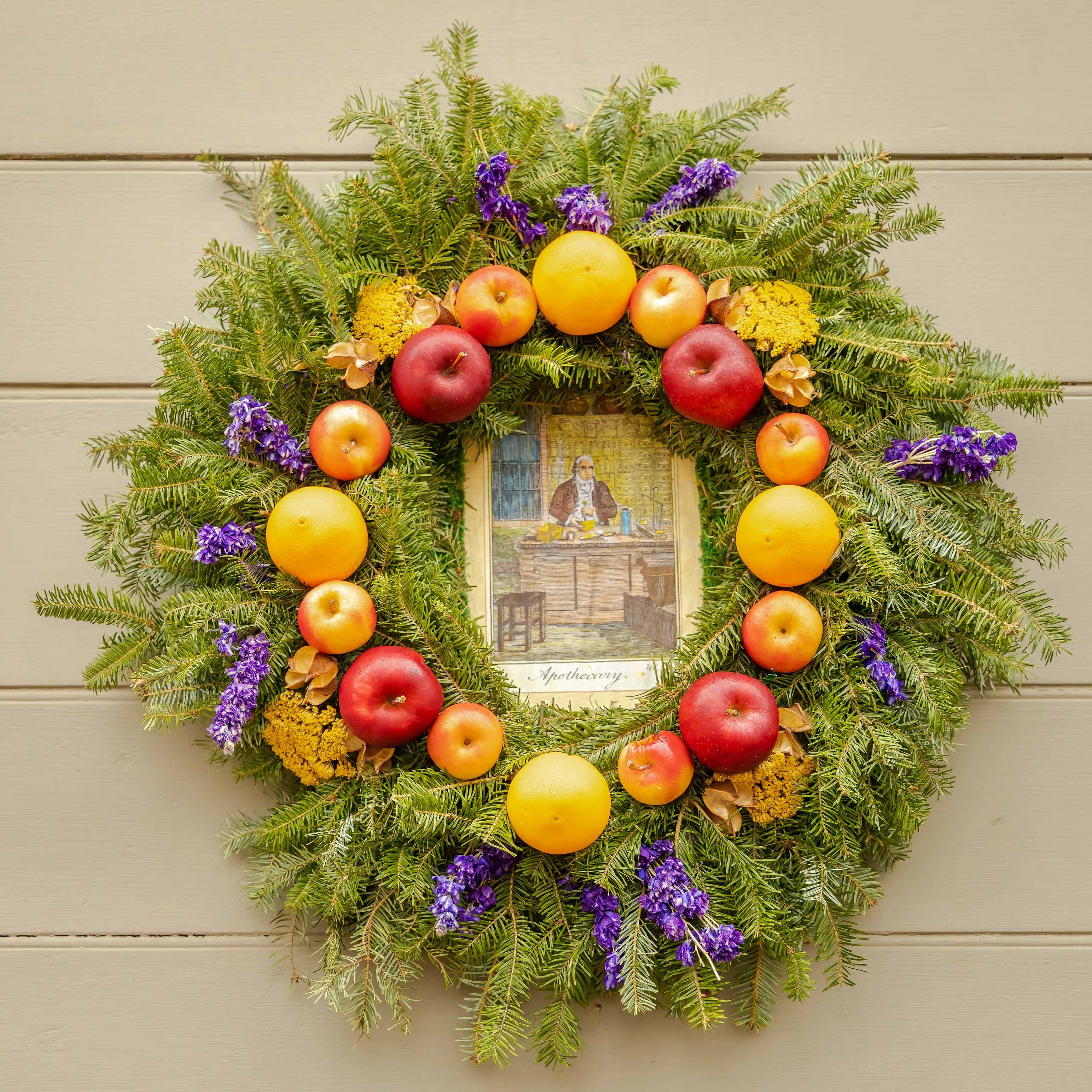 Williamsburg style holiday fruit on sale apple wreath, colonial wreath, boxwood wreath