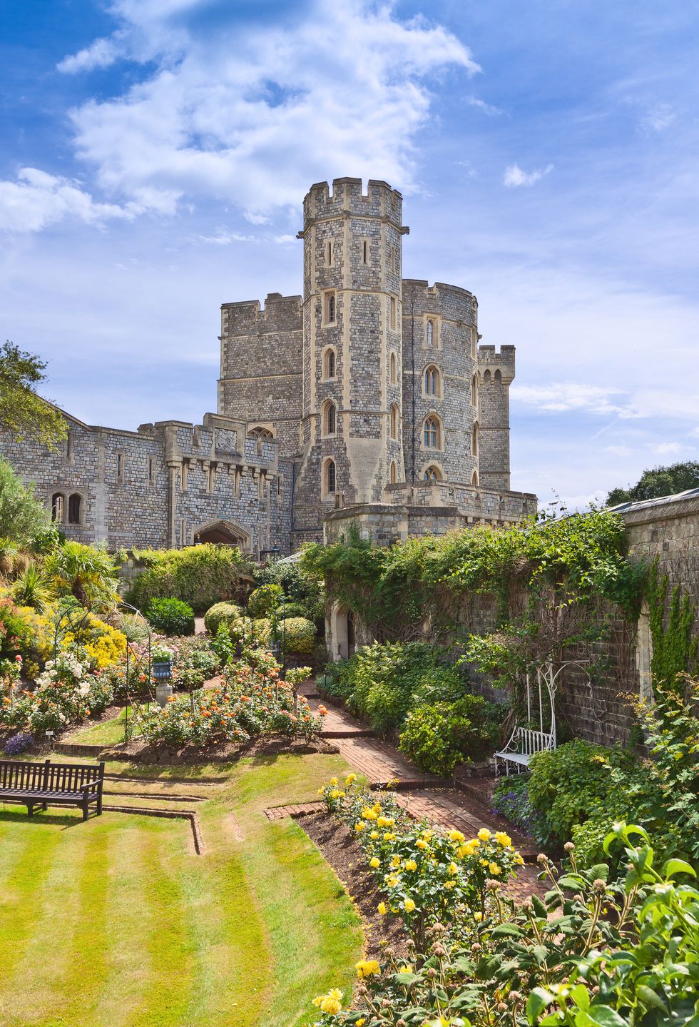 windsor castle with blue sky and clouds, berkshire, england, uk