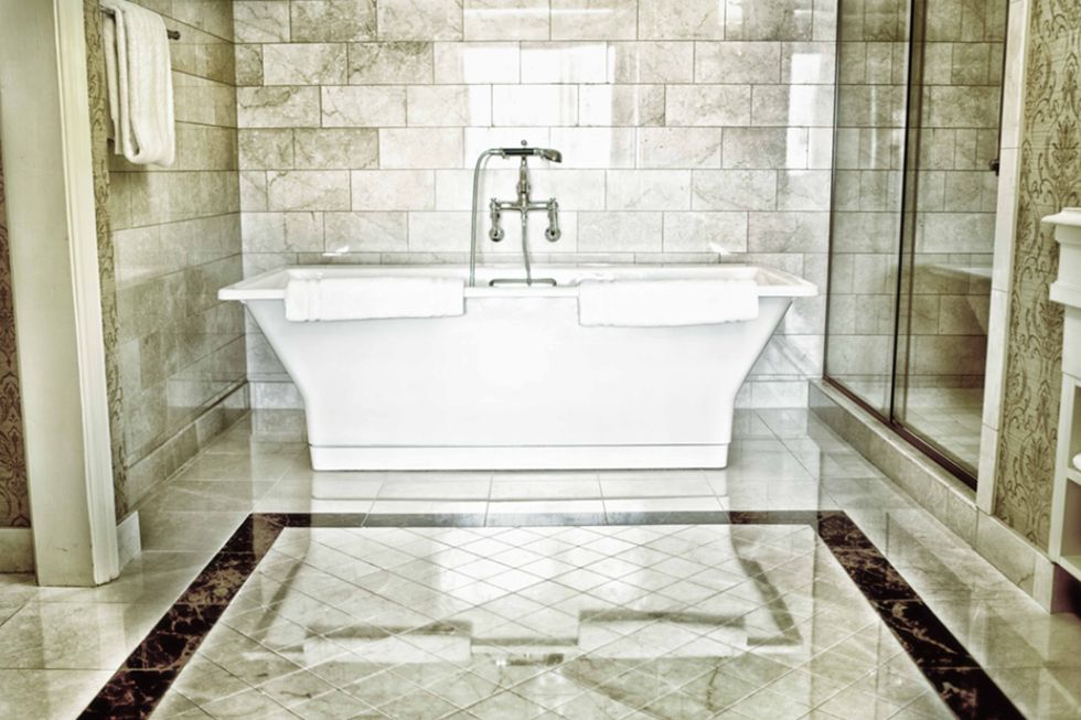 Tile, Floor, Bathroom, Property, Room, Bathtub, Interior design, Marble, Flooring, Wall, 